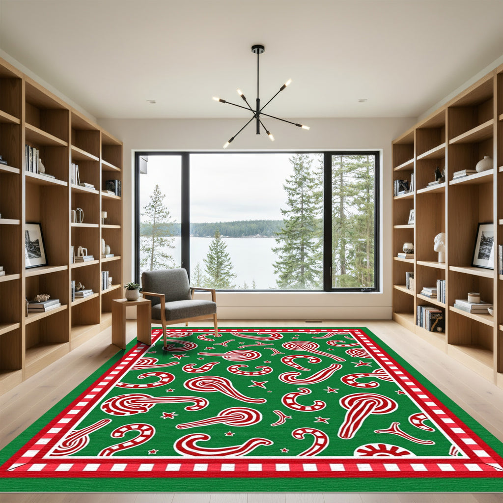 Green Red Candy Cane Stars Rug