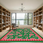 Green Red Candy Cane Stars Rug