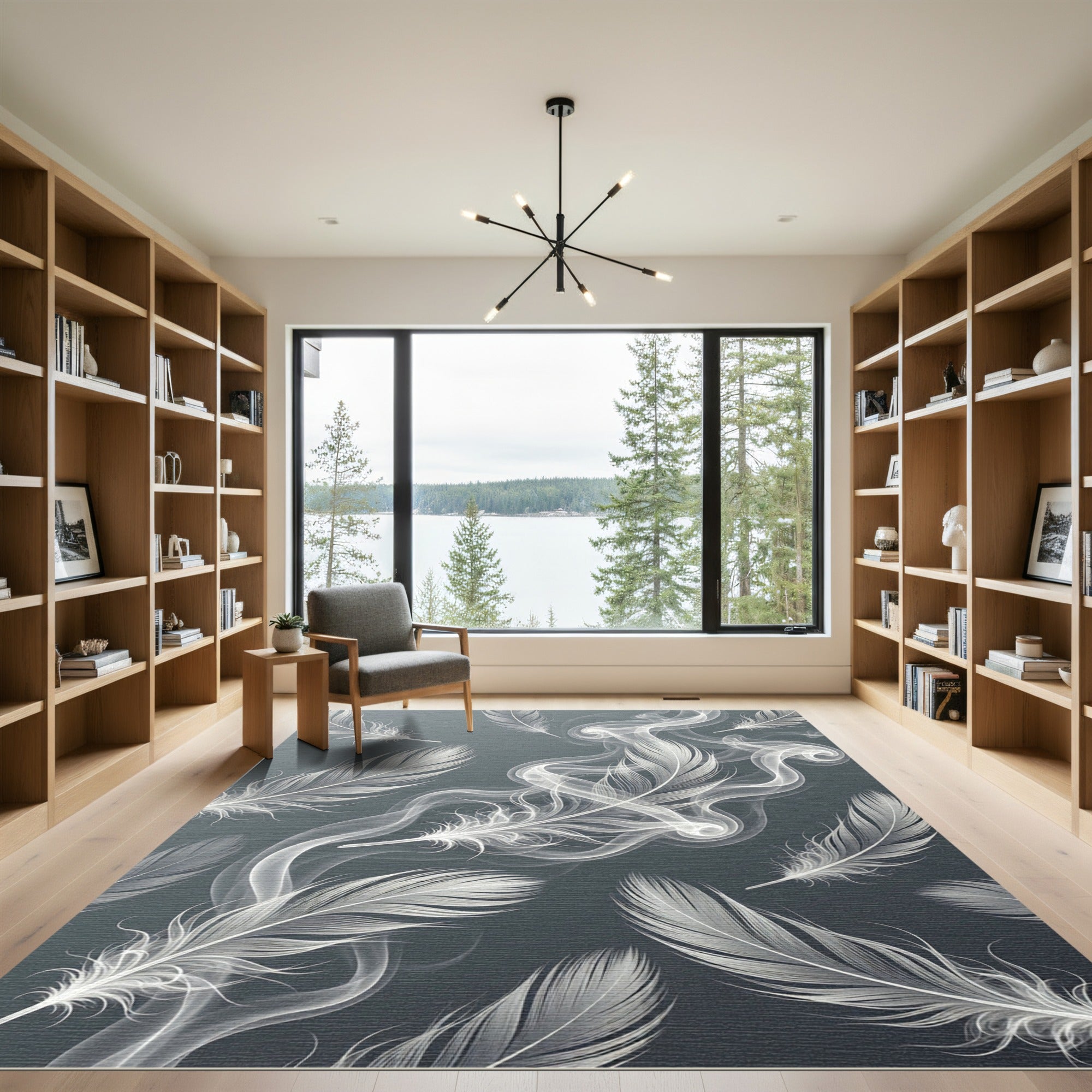 Ethereal White Smoke Feather Composition Rug