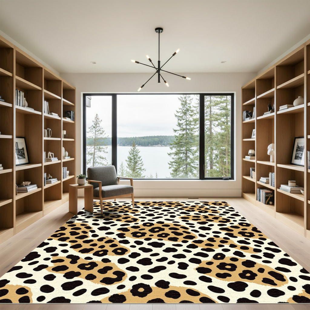Neutral Caramel Leopard Animal Spot Rug