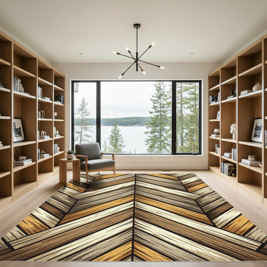 Earthy Toned Wood Grain Herringbone Rug