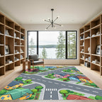 Vibrant Isometric Suburban Neighborhood Landscape Rug