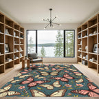 Whimsical Blush Butterfly Teal Botanical Rug