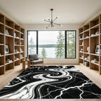 Monochrome Marble Swirl Abstract Wave Rug