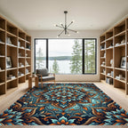 Teal and Amber Ornate Floral Medallion Rug