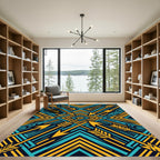 Bold Teal Yellow Arrow Geometric Rug