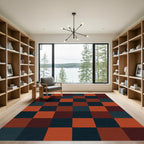 Modern Terracotta and Charcoal Grid Rug