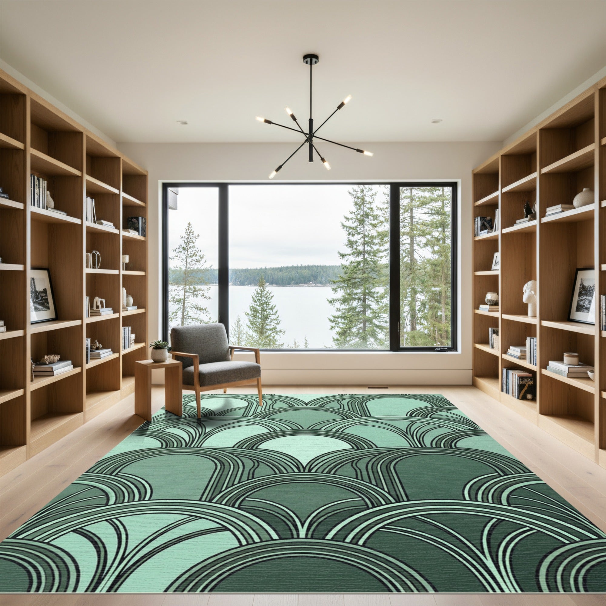 Art Deco Sage Geometric Arch Fan Rug