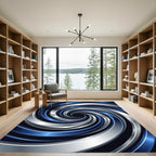 Modern Metallic Blue Silver Swirl Rug