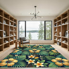 Golden Tropical Hibiscus Monstera Leaf Rug