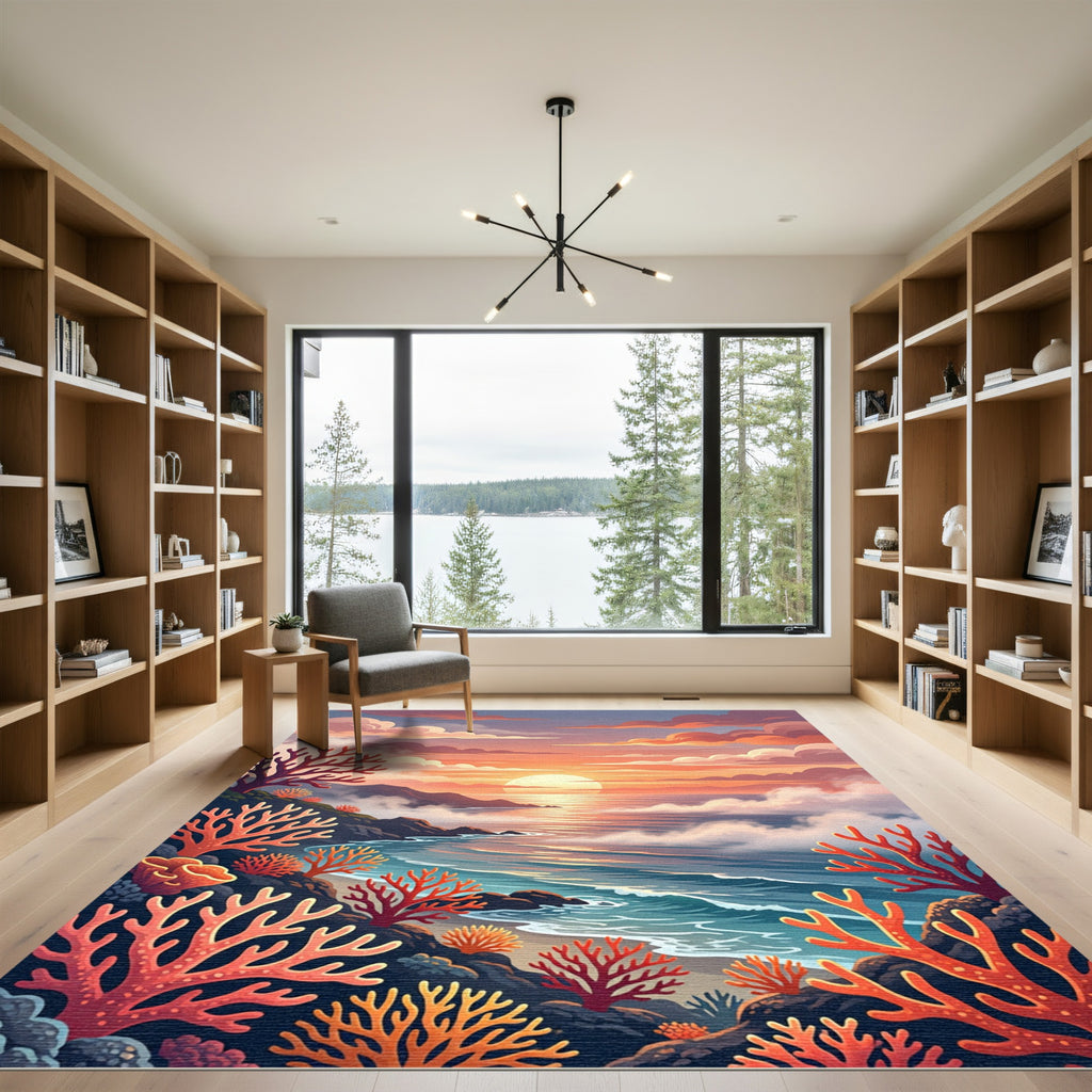 Coral Sunset Coastal Ocean Rug