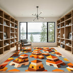 Geometric Ochre and Amber Block Towers Rug