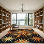 Golden Celestial Sunburst Geometric Area Rug