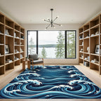 Japanese Ocean Wave Indigo Art Rug