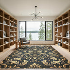 Gold Damask Scroll Charcoal Backdrop Rug