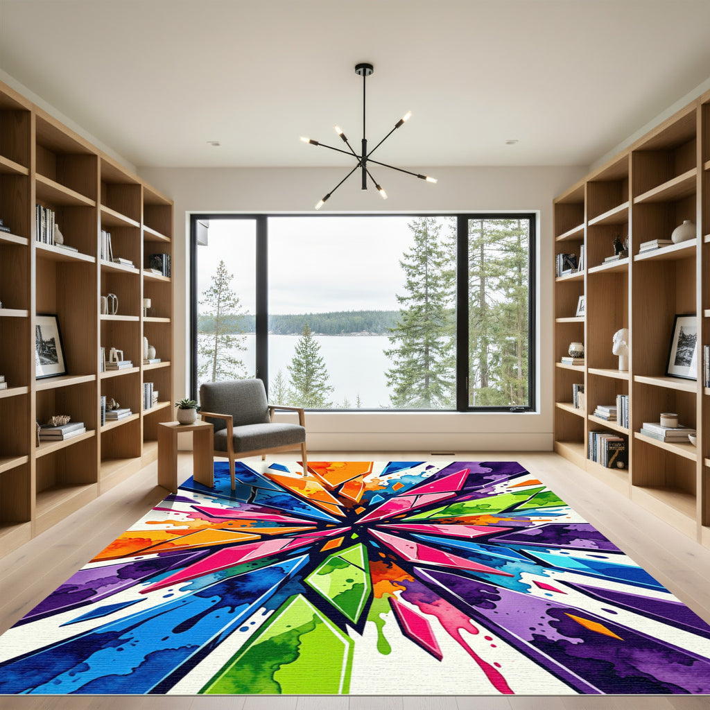 Vibrant Rainbow Shards Abstract Explosion Rug