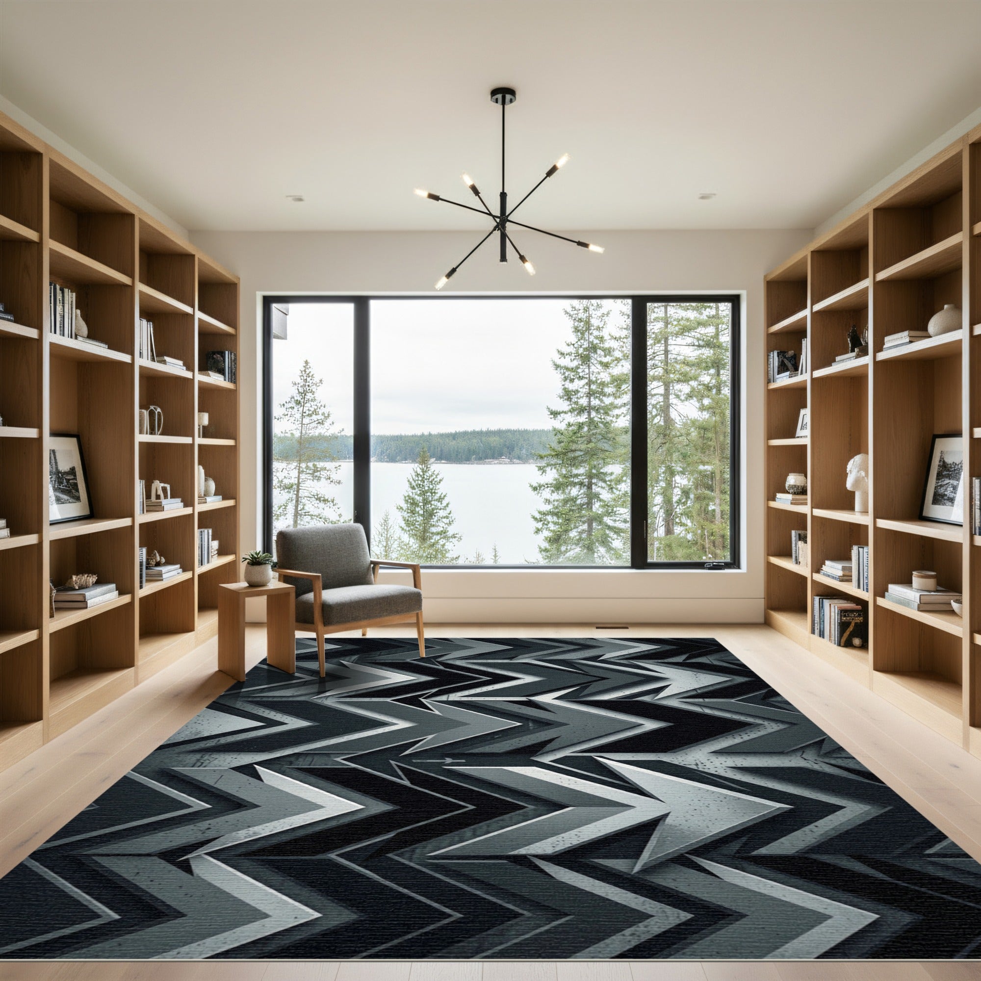 Monochrome Geometric Arrow Industrial Rug