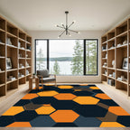 Geometric Honeycomb Orange and Charcoal Rug