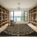Ornate Gold Floral Symmetry Mandala Rug