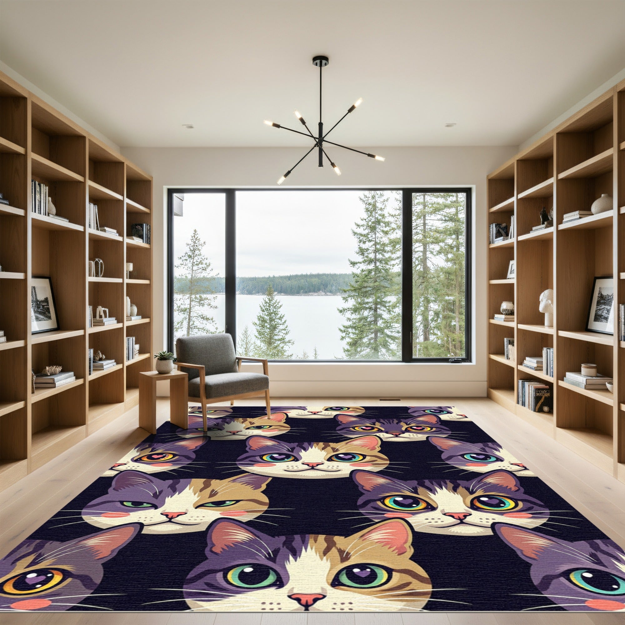 Whimsical Colorful Cat Face Medley Rug