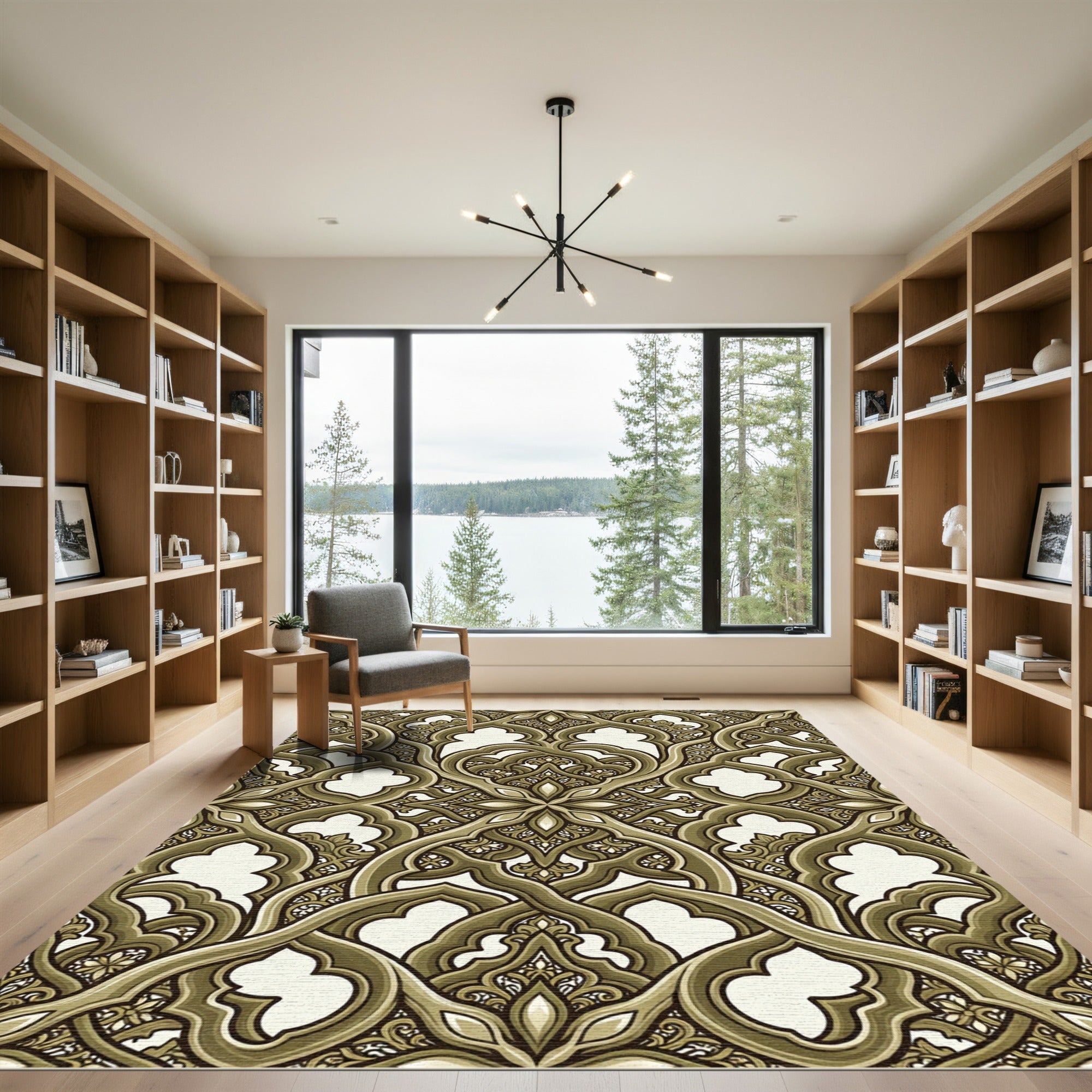 Ornate Gold Lattice Arabesque Rug
