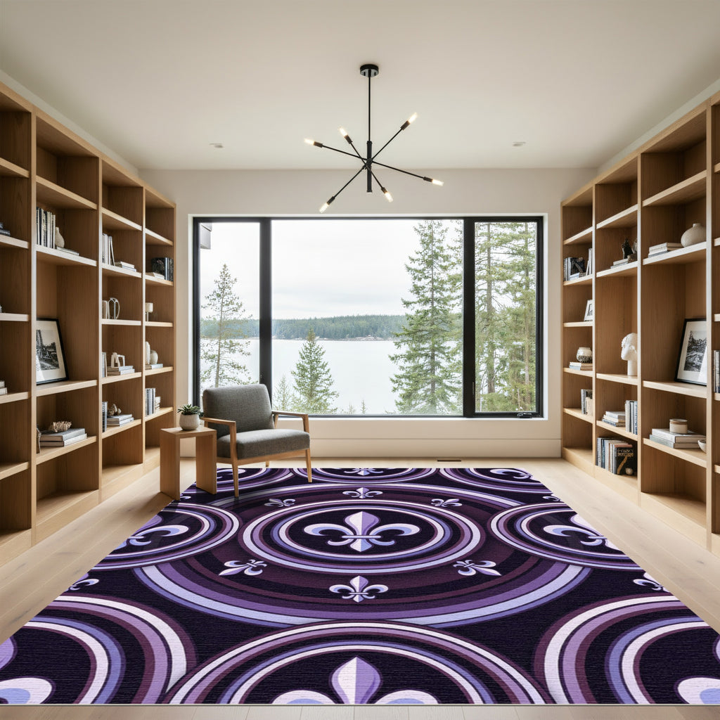 Royal Purple Fleur-de-lis Circular Medallion Rug