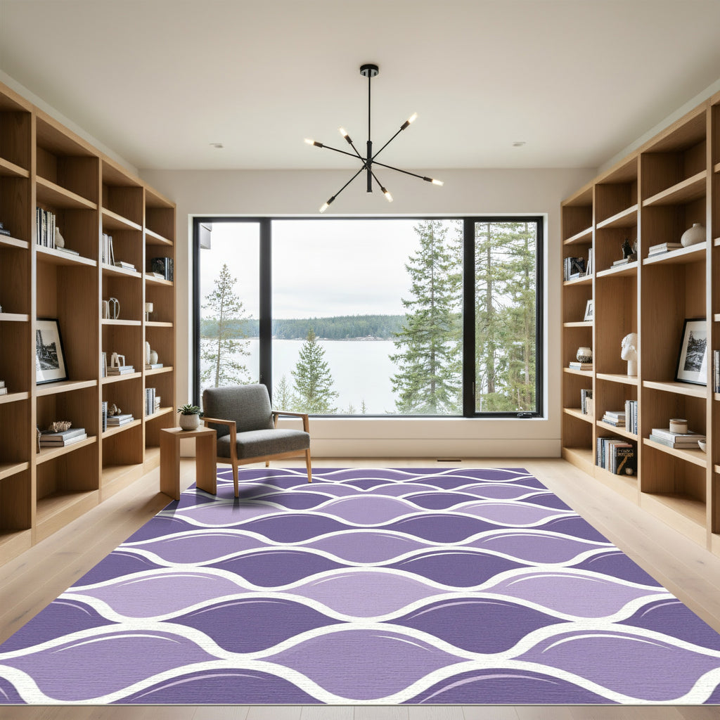 Lavender Wavy Scalloped Geometric Tile Rug