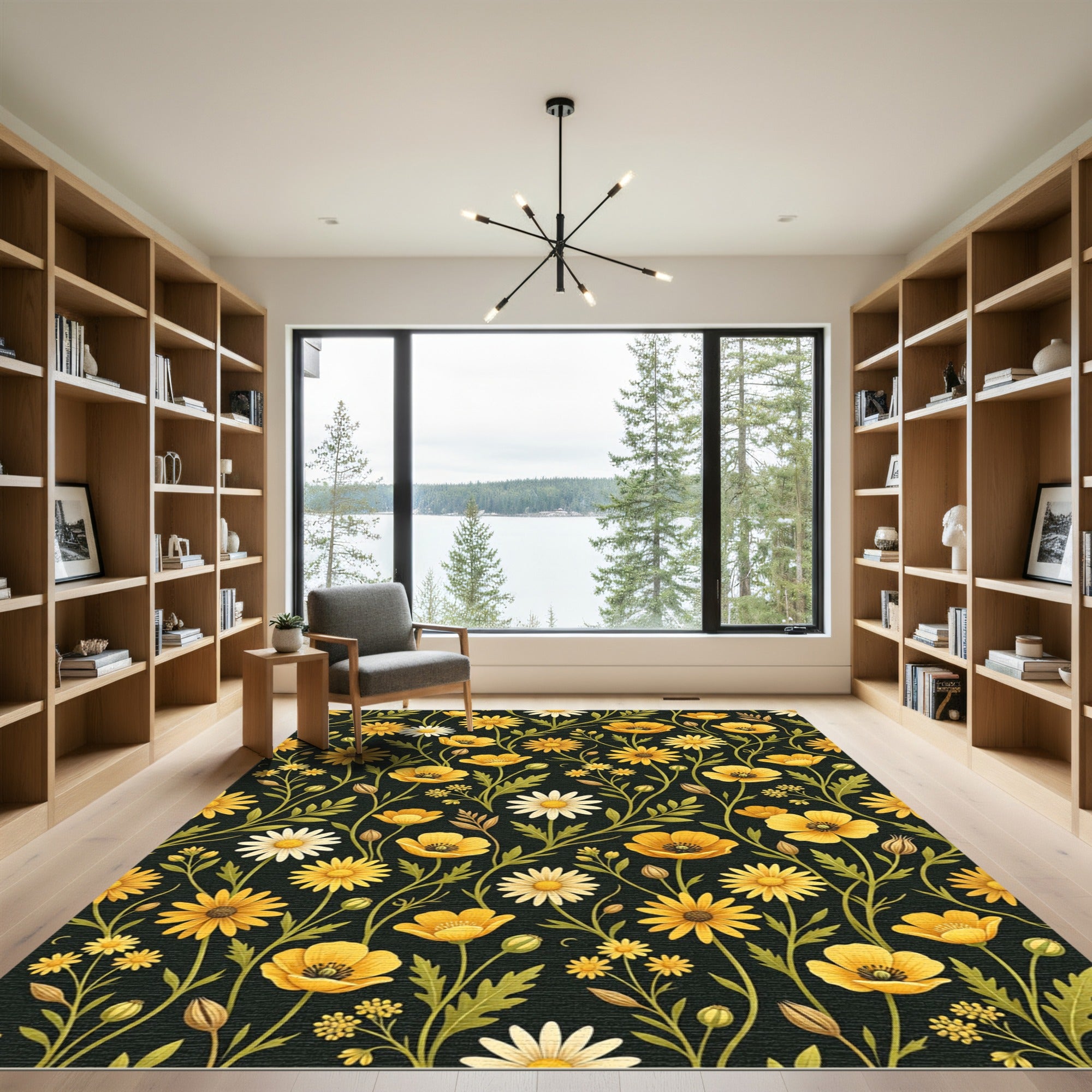 Golden Daisy Poppy Floral Botanical Rug