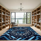 Blue Coiled Serpent Geometric Chevron Rug