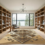 Golden Earth Tone Geometric Diamond Overlay Rug