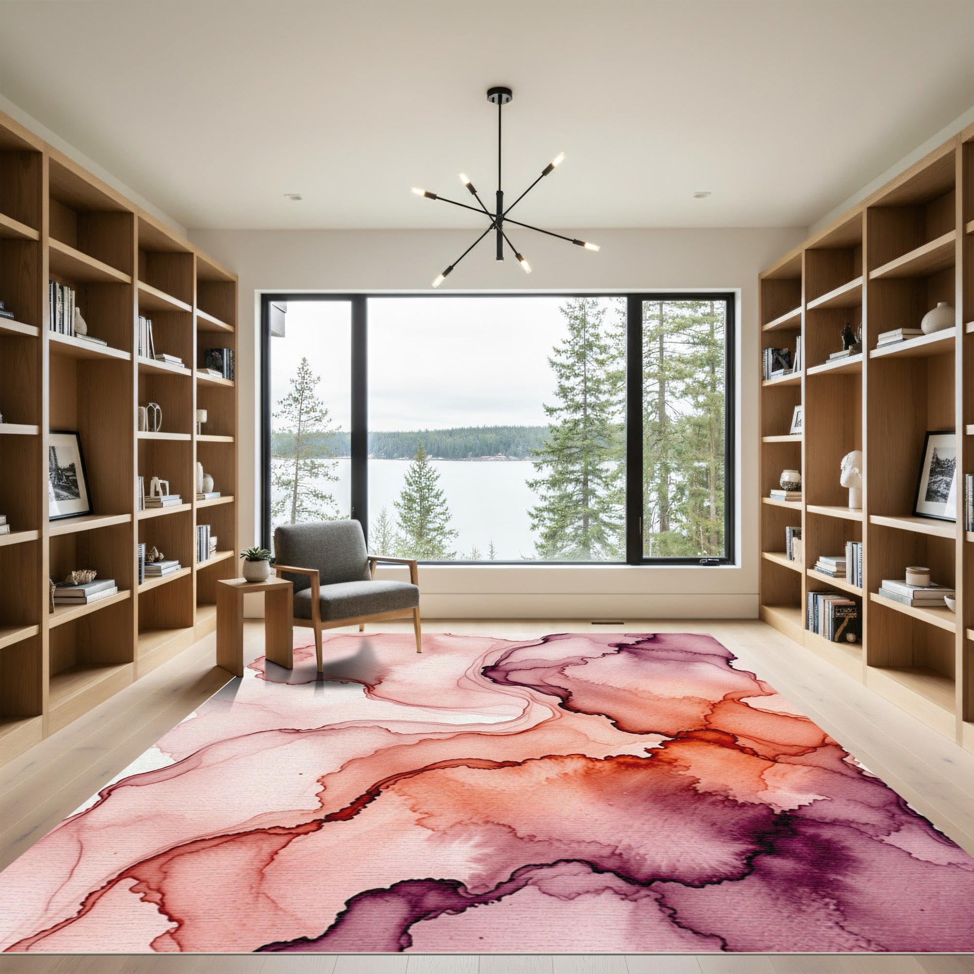 Fluid Abstract Crimson Wine Watercolor Rug