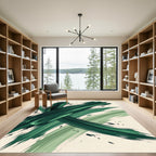 Modern Emerald Forest Abstract Brushstroke Rug