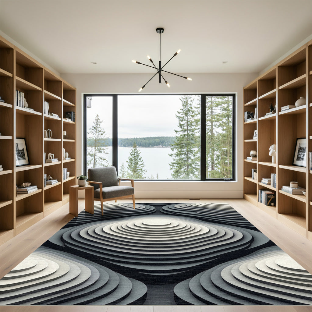 Monochrome Gradient Concentric Geometric Relief Rug