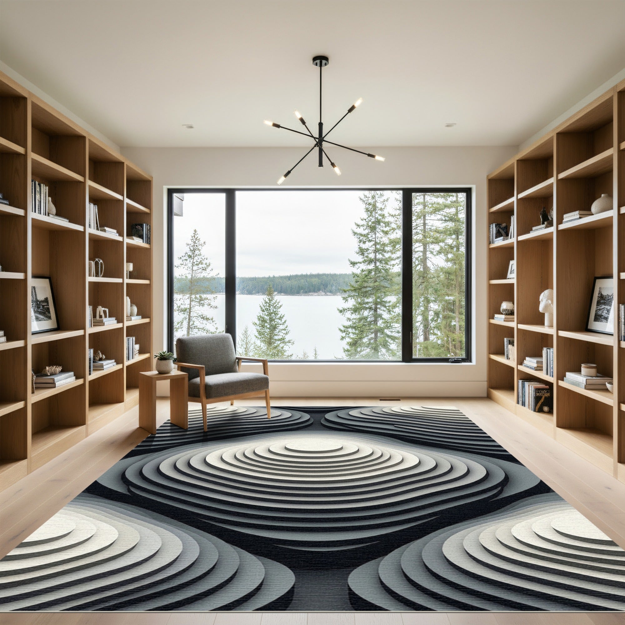 Monochrome Gradient Concentric Geometric Relief Rug