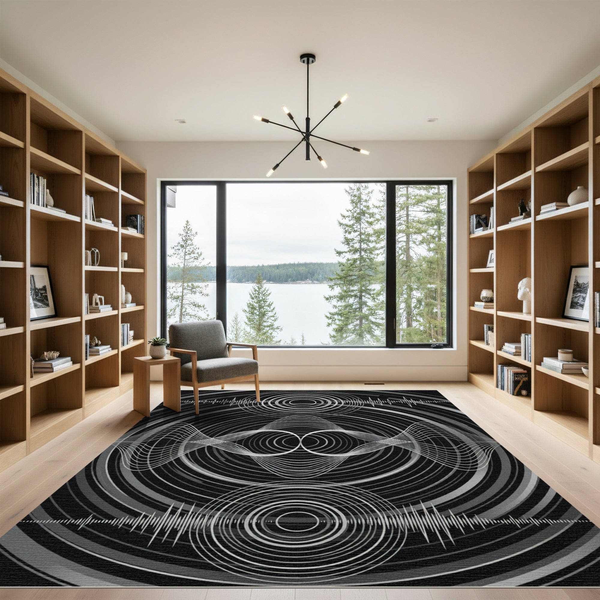 Monochrome Soundwave Concentric Circles Rug