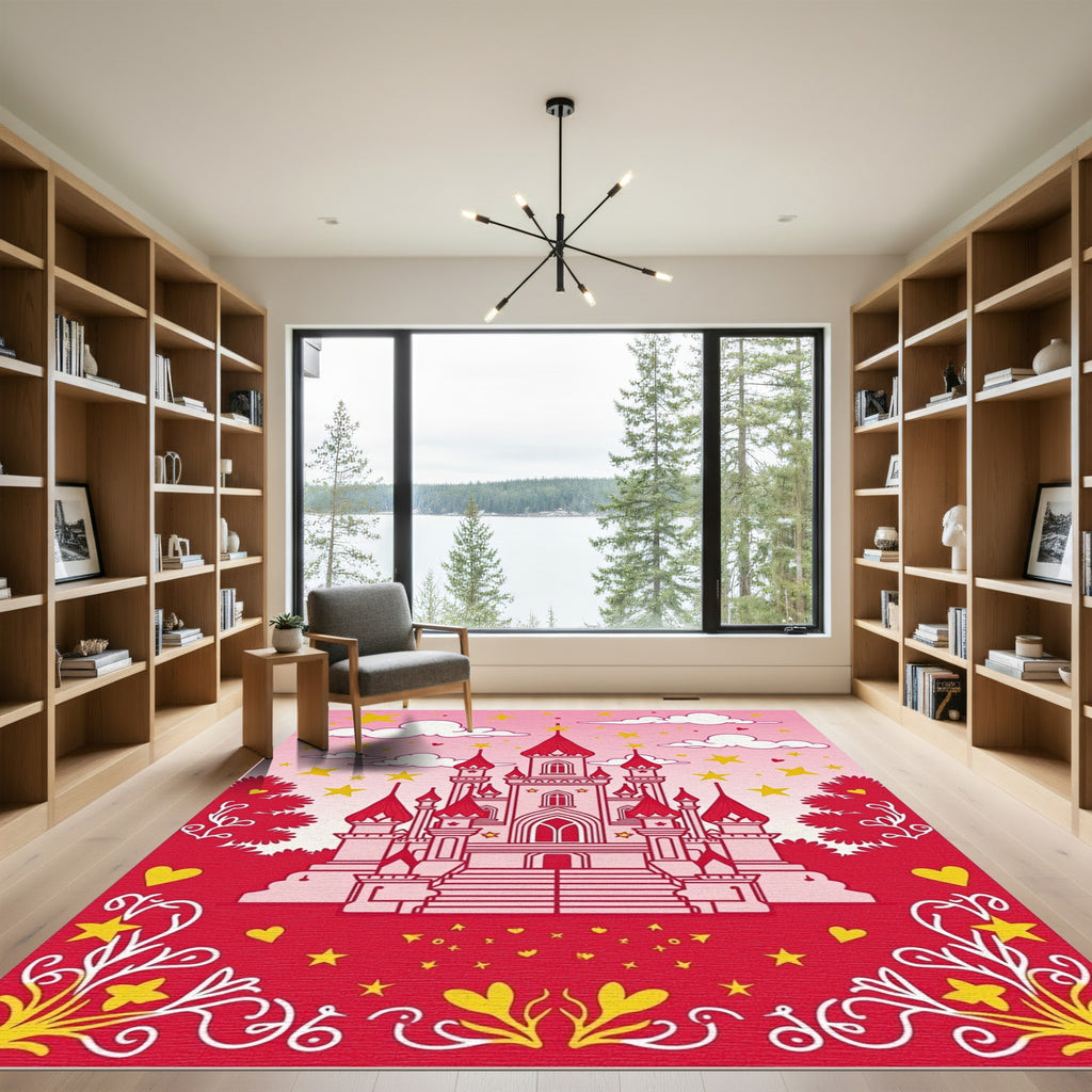 Whimsical Pink Castle Starry Sky Rug