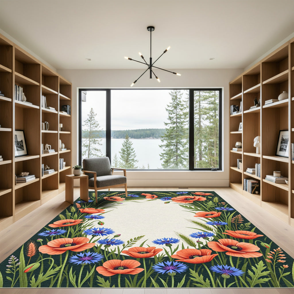 Coral Poppy Blue Cornflower Meadow Rug