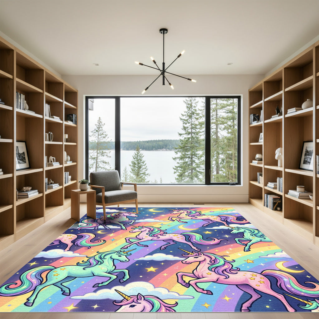 Magical Unicorn Rainbow Starry Night Rug