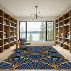 Gold Art Deco Fan Midnight Blue Rug