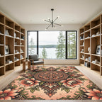 Elegant Salmon Floral Medallion Scroll Rug