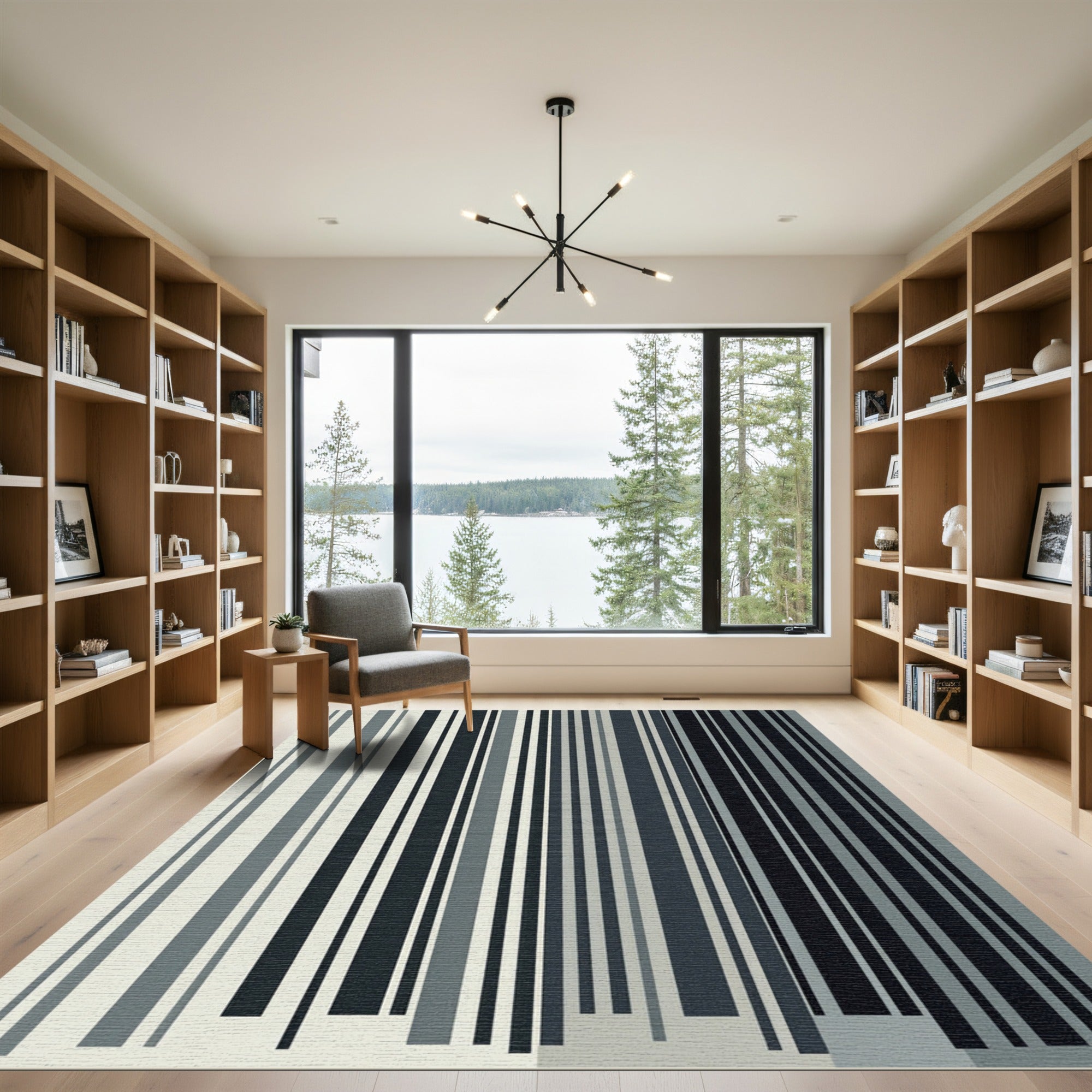Monochromatic Vertical Stripe Modern Abstract Rug