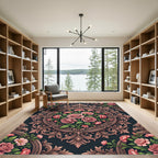 Elegant Blush Rose Floral Medallion Rug