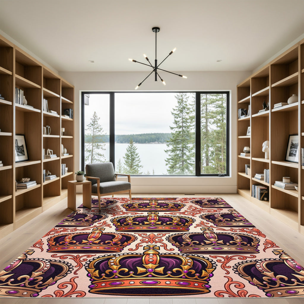 Regal Purple Gold Crown Medallion Rug