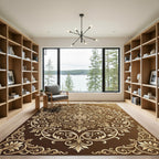 Ornate Gold Floral Medallion Chocolate Rug