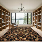 Ornate Golden Scrollwork Damask Rug