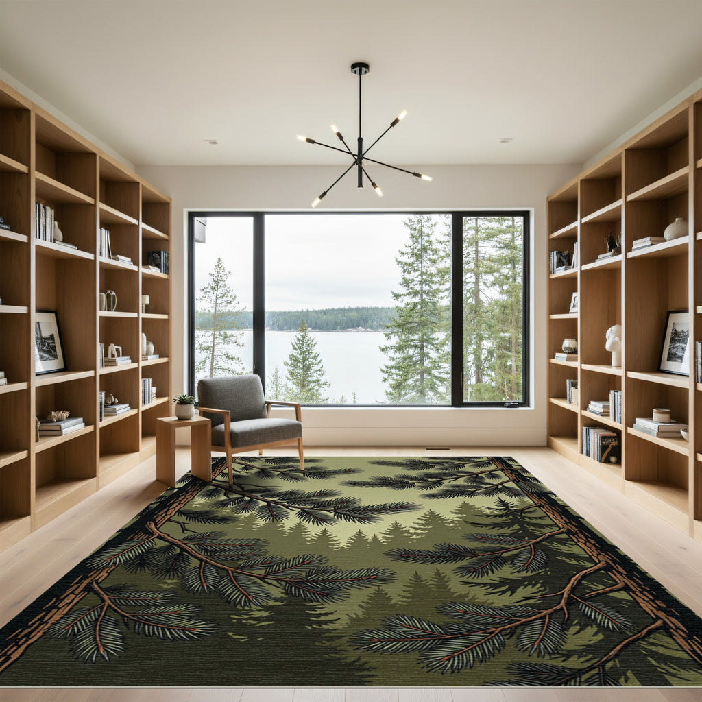 Misty Forest Pine Branch Panorama Rug