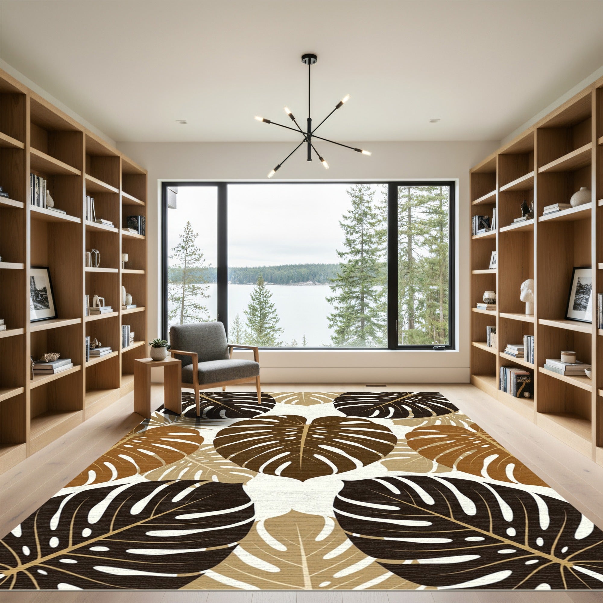 Tropical Monstera Leaf Earthy Tone Rug