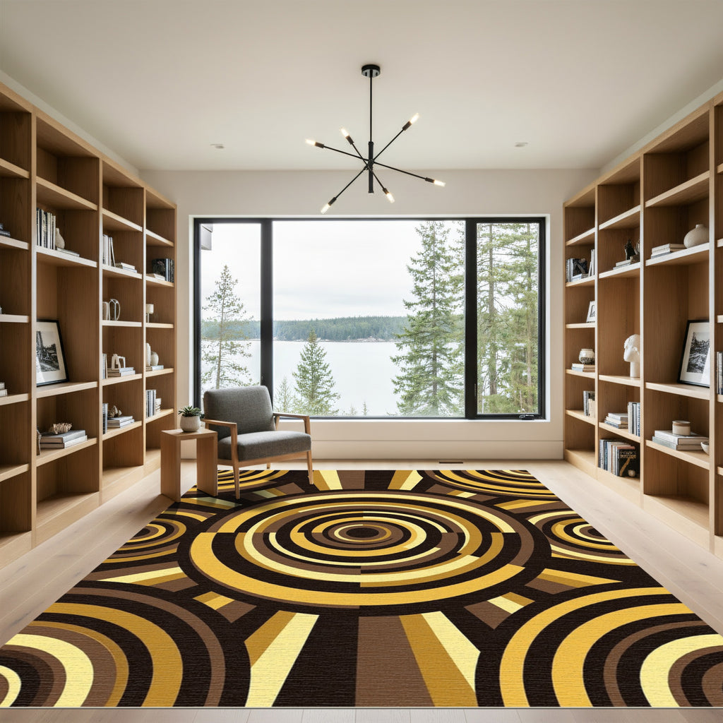 Modern Earthy Tone Concentric Circles Rug