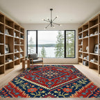 Crimson Navy Floral Garden Medallion Rug
