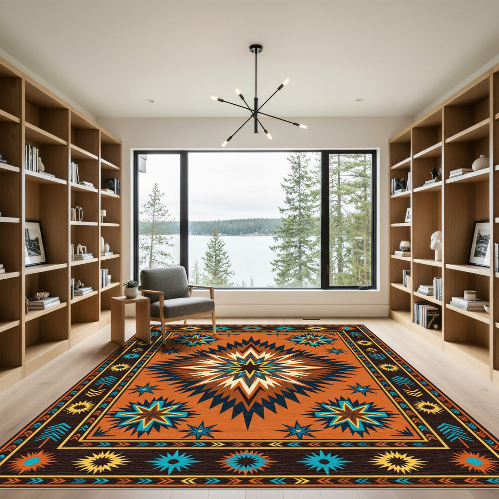 Earthy Southwestern Geometric Sunburst Rug